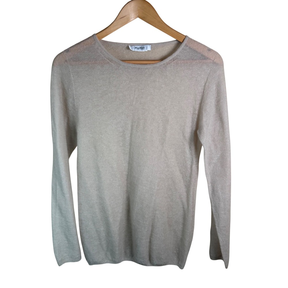 MaxMara Cashmere Sweater Womens Medium Beige Lightweight Italian Knit Old Money